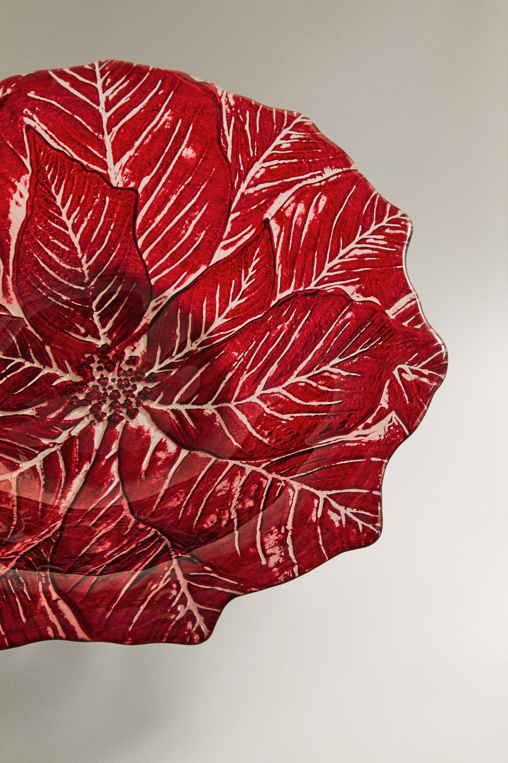 CHRISTMAS FLOWER GLASS SERVING DISH